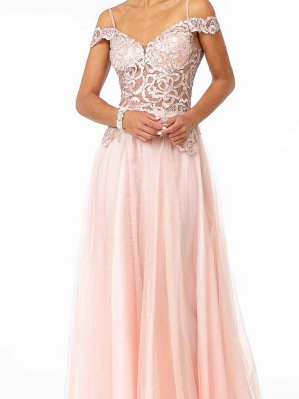 Elizabeth K - GL2953 Embroidered Off-Shoulder Mesh A-Line Gown